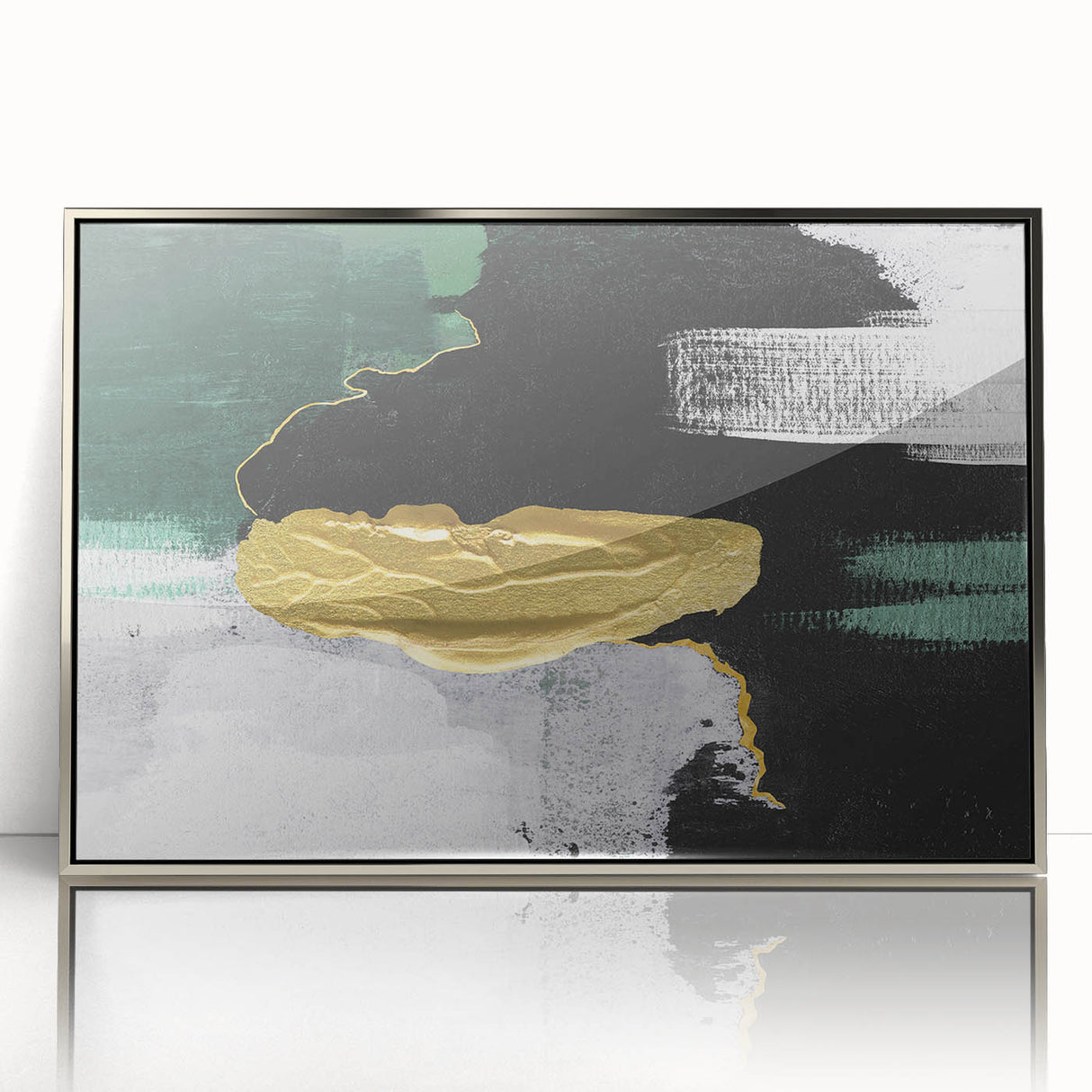 Abstract wall art canvas print showcasing vibrant geometric shapes in a mix of blues, oranges, and yellows, ideal for modern decor.