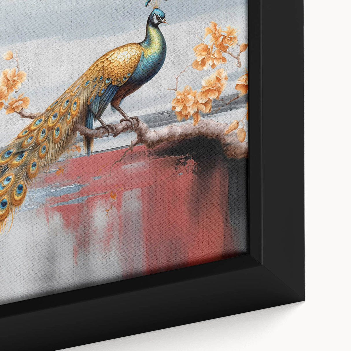 Vibrant abstract wall art canvas showcasing bold colors and dynamic shapes, perfect for modern home decor, displayed in a sleek living room setting.
