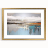 Abstract wall art canvas print showcasing vibrant blue, orange, and yellow colors with fluid shapes, ideal for modern home decor.