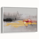 Vibrant abstract wall art canvas showcasing bold geometric shapes in rich blues and oranges, ideal for modern home decor, rolled and ready for framing.