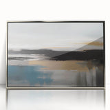 Abstract canvas artwork showcasing vibrant geometric shapes in shades of blue, orange, and yellow, perfect for modern home decor or office settings.