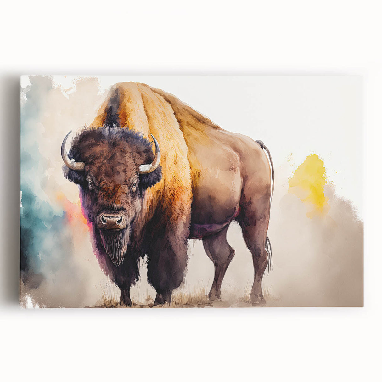Vibrant abstract animal-themed canvas artwork showcasing bold colors and intricate details, rolled and ready for display, packaged in a protective cardboard tube.