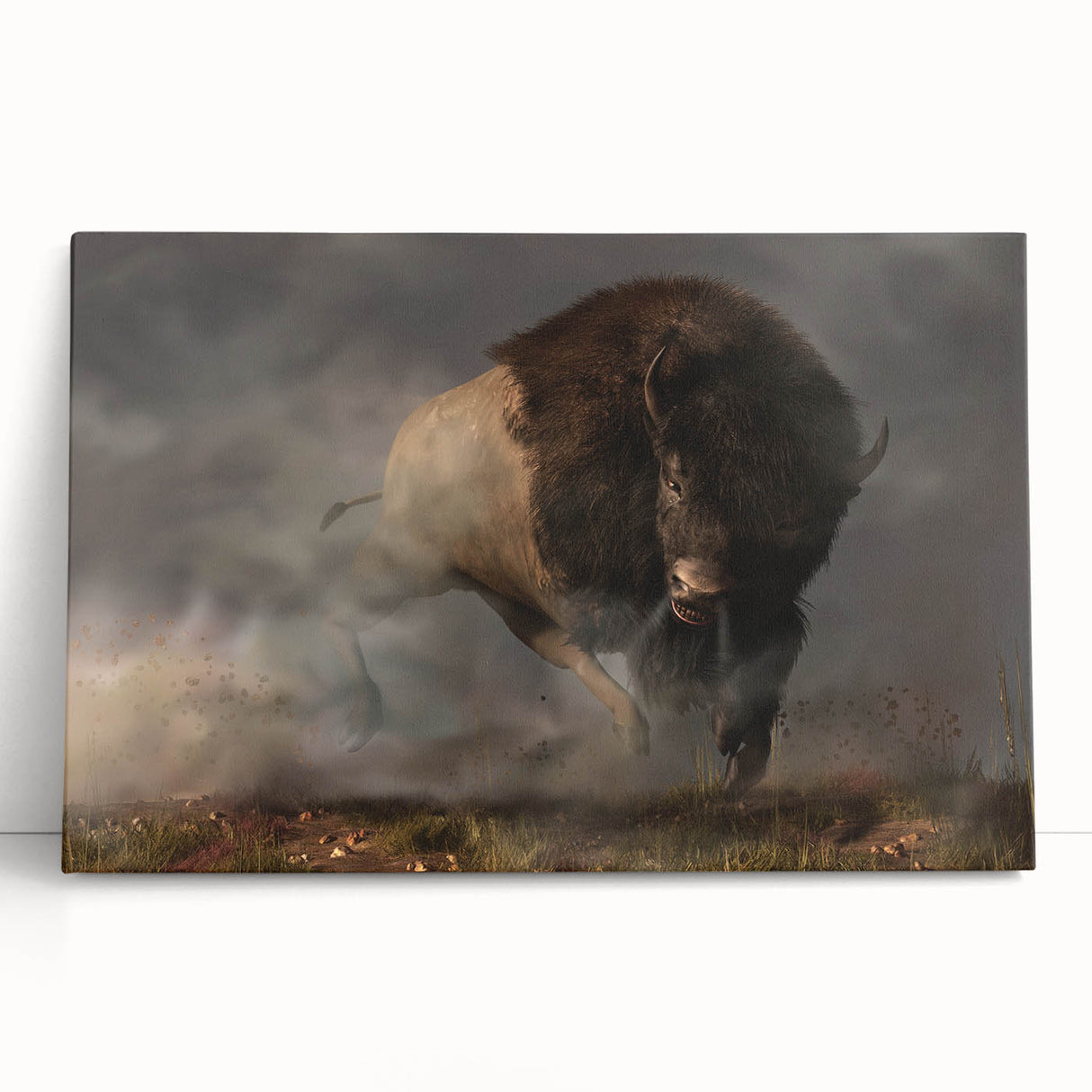 Vibrant animal-themed canvas print showcasing a colorful design with intricate details, ideal for home decor or art collection, rolled and ready for display.