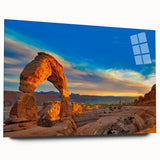 Large abstract wall art in vibrant orange and blue tones on canvas, ideal for bedroom or dining room decor.