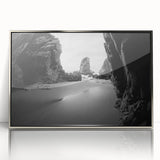 Art Deco poster featuring a geometric skyline in muted gold and navy tones, printed on canvas.