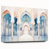 Large abstract wall art print featuring swirling blue and gray tones on canvas, suitable for bedroom or dining room decor.