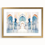 Abstract art print featuring swirling blue and white patterns on canvas, suitable for dining room or bedroom decor.