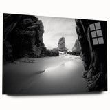 Large abstract wall art featuring swirling blue and gray tones on a canvas, suitable for bedroom or dining room decor.