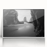 Mid-century modernist art print depicting abstract shapes in muted earth tones on canvas, suitable for nursery wall decor.