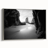 Vintage poster art depicting a serene landscape on a black canvas, ideal for bedroom wall decor.
