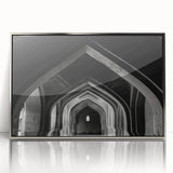 Art deco poster featuring geometric shapes in muted gold and teal, ideal for modern nursery wall art.