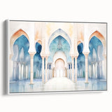 Landscape art painting featuring a vintage poster style with a colorful skyline against a black background on canvas.