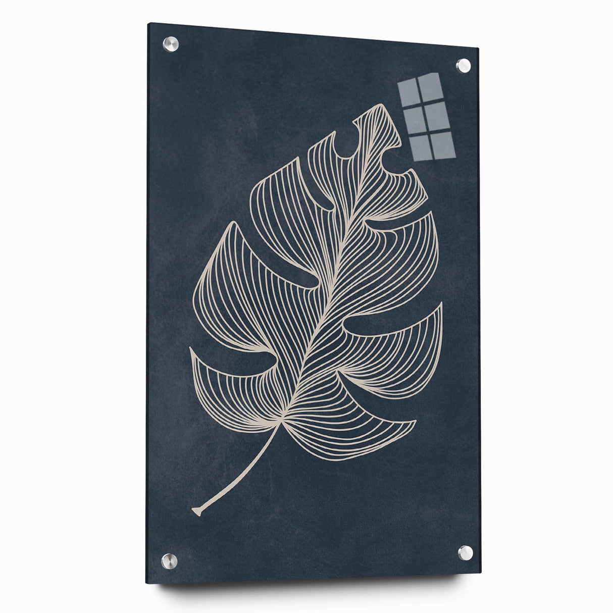 Mid Century Modern Art - Minimalist Geometric Leaf Decor on Dark Blue
