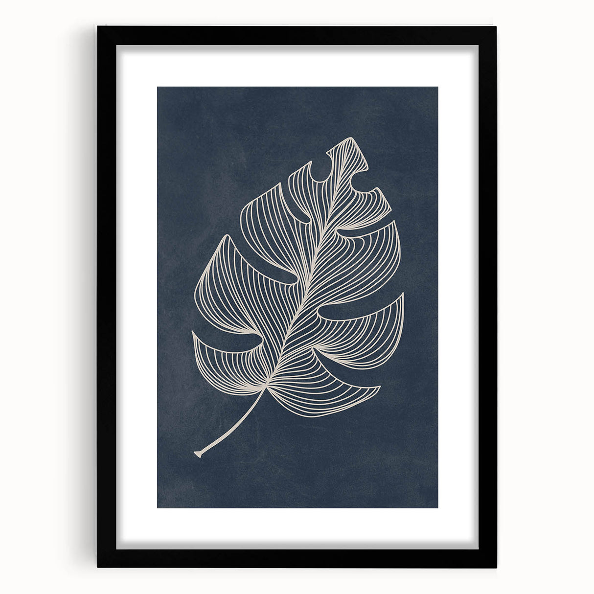 Mid Century Modern Art - Minimalist Geometric Leaf Decor on Dark Blue