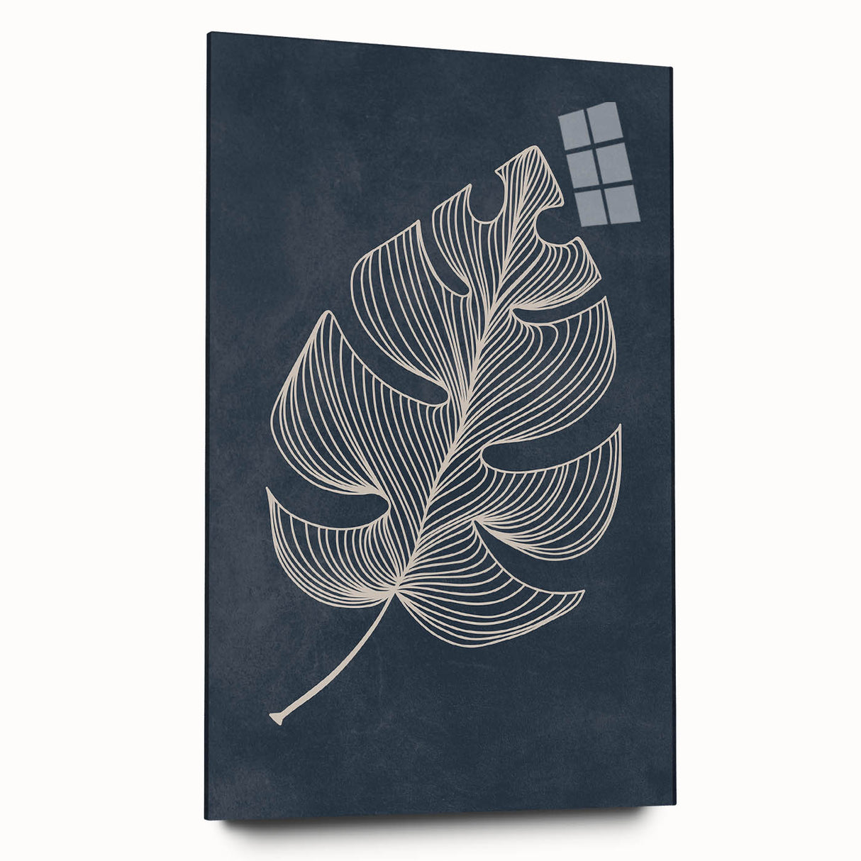 Mid Century Modern Art - Minimalist Geometric Leaf Decor on Dark Blue