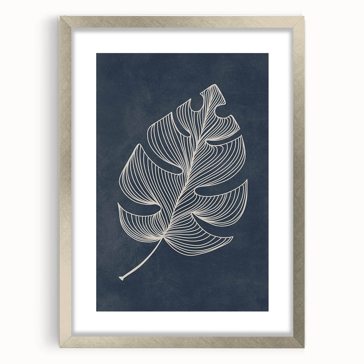 Mid Century Modern Art - Minimalist Geometric Leaf Decor on Dark Blue