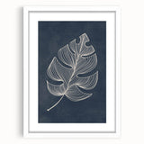 Mid Century Modern Art - Minimalist Geometric Leaf Decor on Dark Blue