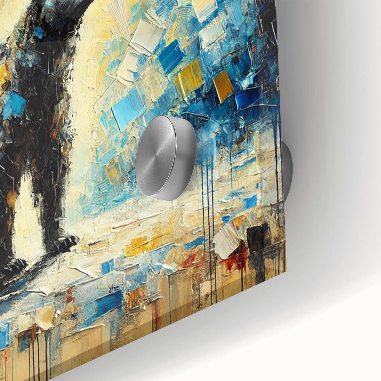 Full-body abstract oil painting of a bear standing on its hind legs, showcasing vibrant colors and dynamic brush strokes. The artwork is displayed in a close-up view, emphasizing its texture and artistic details, perfect for enhancing modern home decor.