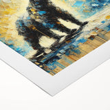 Full-body abstract oil painting of a bear standing against a vibrant backdrop, showcasing bold colors and dynamic brush strokes, ideal for wildlife art enthusiasts.