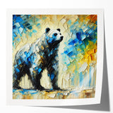 Full-body abstract oil painting of a colorful bear, showcasing vibrant brush strokes and textures, ideal for home decor or art enthusiasts.