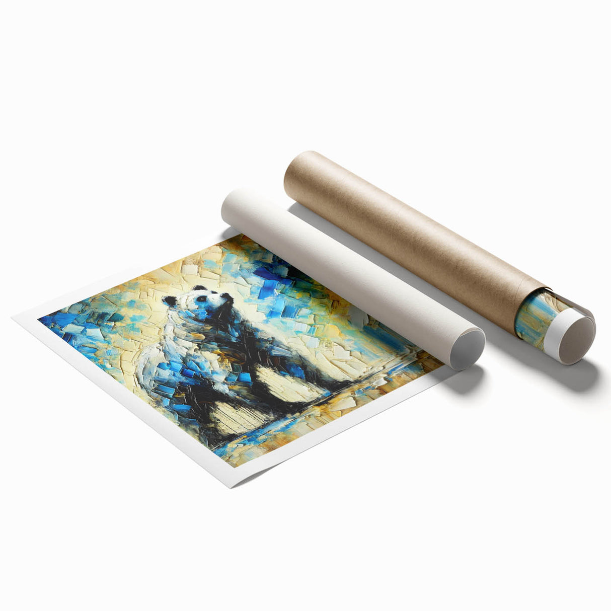 Abstract oil painting of a bear in vibrant colors, showcasing dynamic brush strokes and textures. Perfect for art enthusiasts seeking unique wall decor.