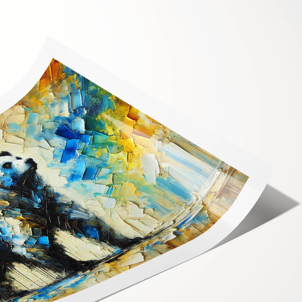 Vibrant full-body abstract oil painting of a bear, showcasing vivid colors and dynamic brush strokes, presented as a rolled print for easy display.