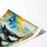 Vibrant full-body abstract oil painting of a bear, showcasing vivid colors and dynamic brush strokes, presented as a rolled print for easy display.
