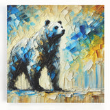 Full-body abstract oil painting of a bear on stretched canvas, showcasing vibrant colors and dynamic brush strokes, ideal for modern home decor.