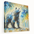 Full-body abstract oil painting of a bear in a side view, showcasing vibrant colors and bold brush strokes on stretched canvas, perfect for modern decor.