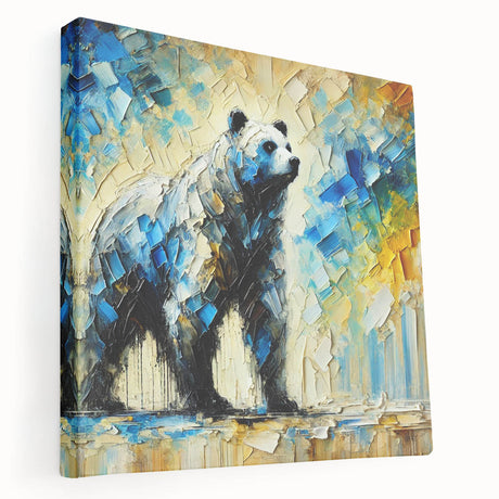 Full-body abstract oil painting of a bear in a side view, showcasing vibrant colors and bold brush strokes on stretched canvas, perfect for modern decor.