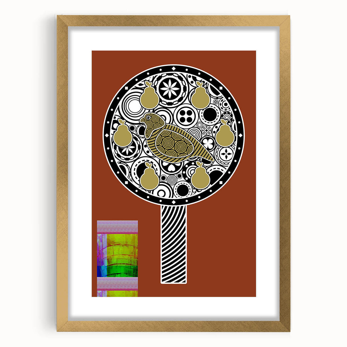 Gold-framed picture with a white mat, showcasing a sophisticated front view. Ideal for home decor, highlighting elegance and style. Perfect for art displays.