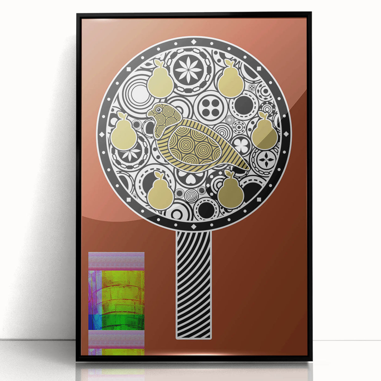 Framed black acrylic wall art showcasing a modern geometric design, ideal for contemporary home decor. The sleek finish enhances its visual appeal and versatility.