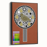 Framed canvas artwork showcasing a vibrant abstract design in bold colors, displayed in a sleek black frame, ideal for modern home decor accents.