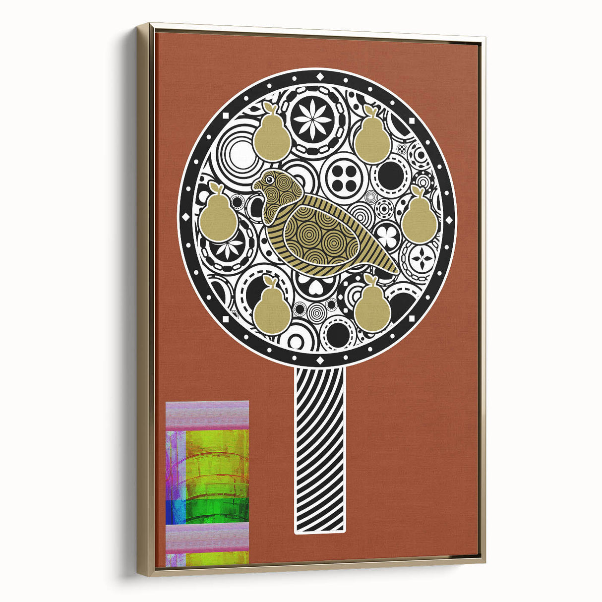 Framed canvas artwork showcasing an elegant gold side view, ideal for modern home decor, emphasizing intricate details and luxurious design elements.