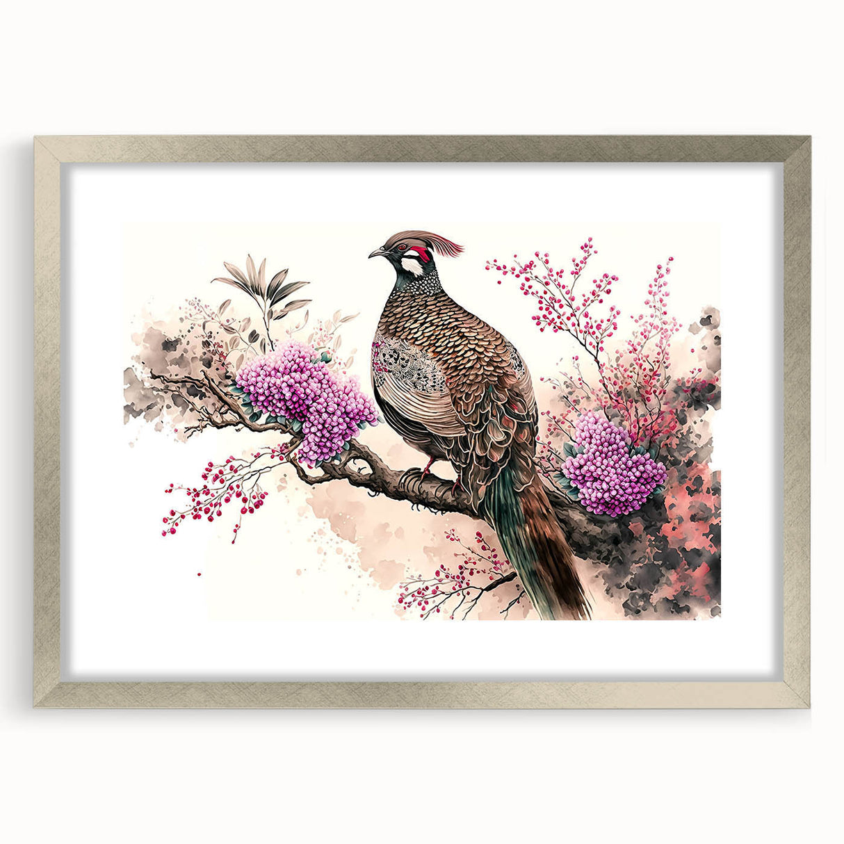 Elegant silver frame with a white mat, showcasing a vibrant artwork piece, perfect for home decor or gallery displays, enhancing any interior space.