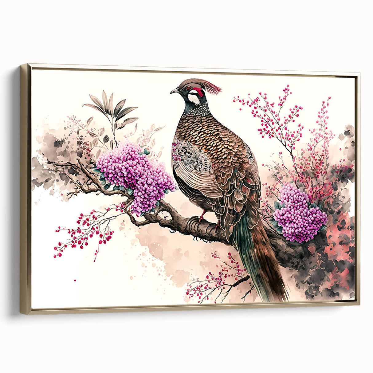 Framed canvas artwork showcasing an elegant gold design, viewed from the side, perfect for home decor or art collectors. Ideal for enhancing interior aesthetics.