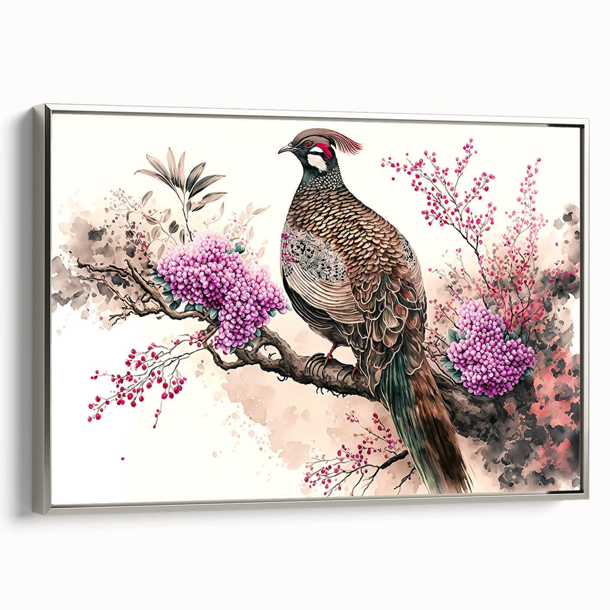Framed canvas artwork showcasing a serene landscape in soft pastel colors, presented from a silver side view, ideal for modern home decor.