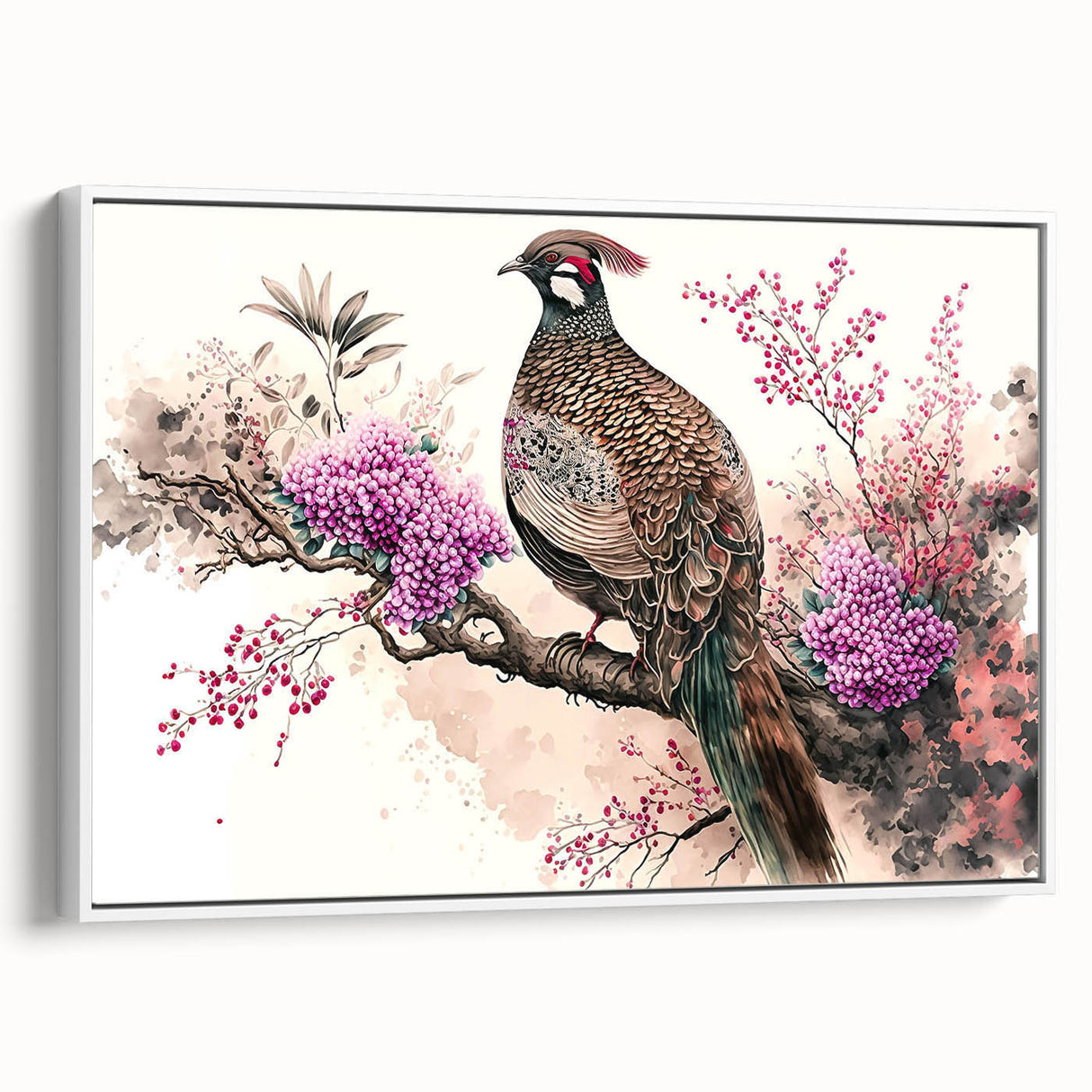 Framed canvas wall art showcasing a vibrant landscape scene, featuring rich colors and intricate details, displayed from a white side view angle. Perfect for home decor.