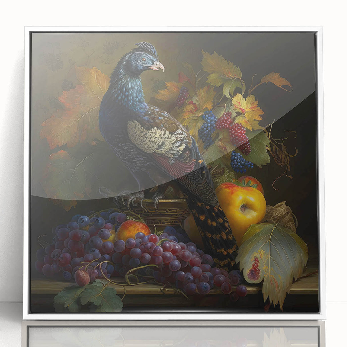 Framed acrylic print showcasing a vibrant abstract design in bold colors, viewed from the front, perfect for modern home decor and art enthusiasts.