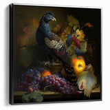 Framed black canvas showcasing a modern abstract art piece with vibrant color splashes, perfect for home decor or office spaces. High-quality finish enhances visual appeal.