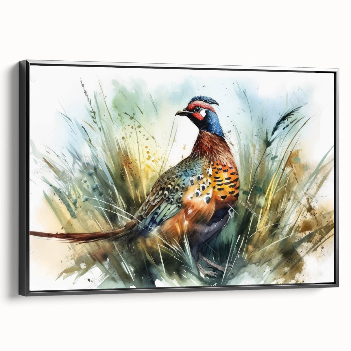 Framed canvas featuring a vibrant abstract art piece with bold colors displayed from a black side view, ideal for modern home decor and artistic interior design.