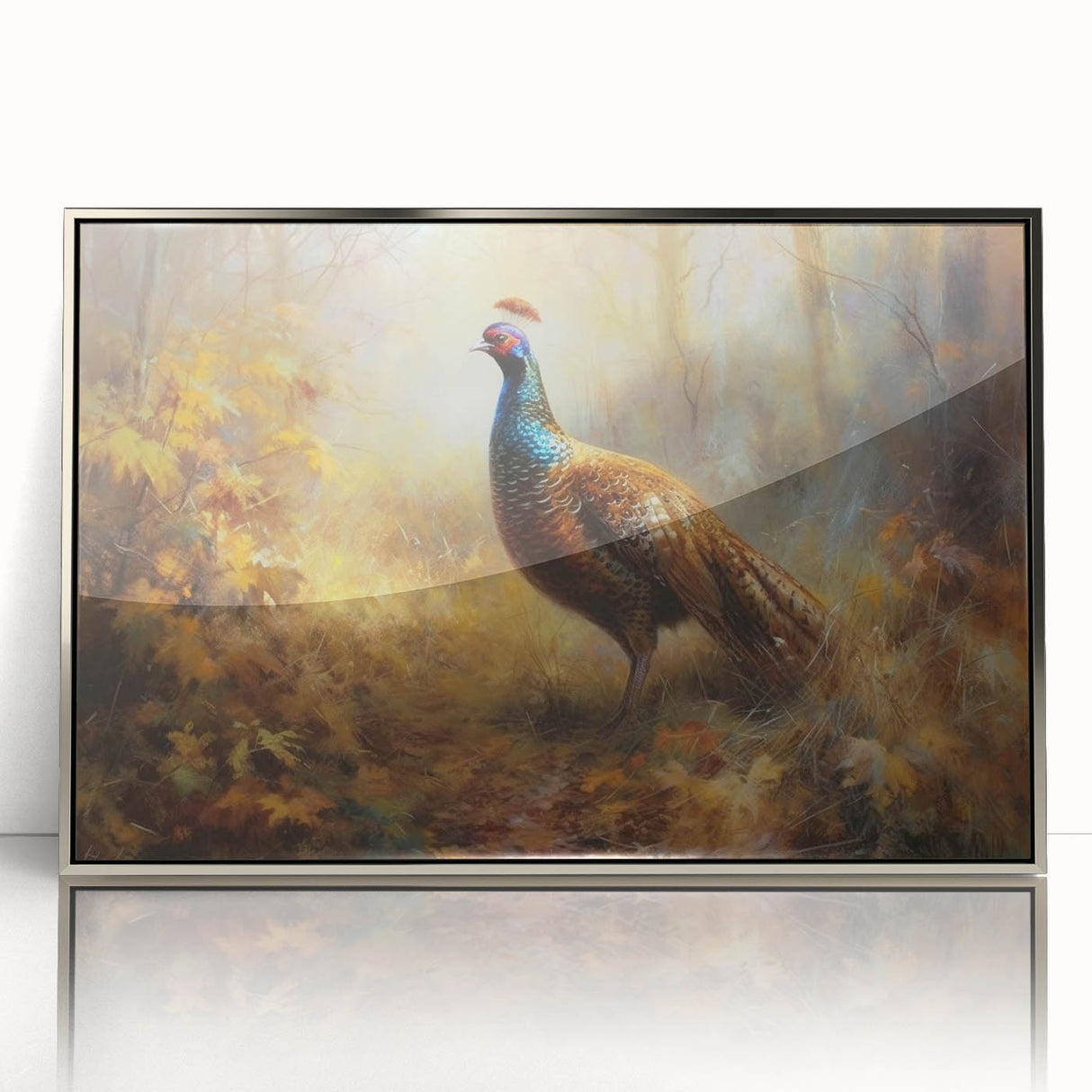 Framed acrylic artwork showcasing a contemporary silver-themed design, displayed from the front view with a sleek finish, ideal for modern home decor.