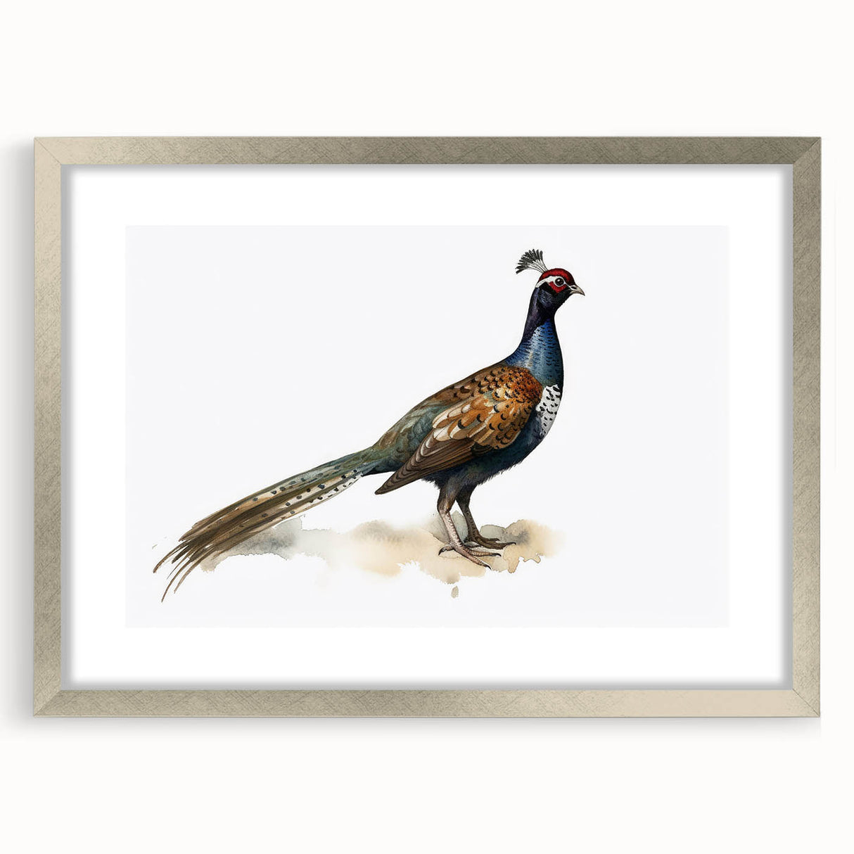 Elegant silver frame with a mat, showcasing a front view of a vibrant artwork, ideal for home decor or gallery display, enhancing any interior space.