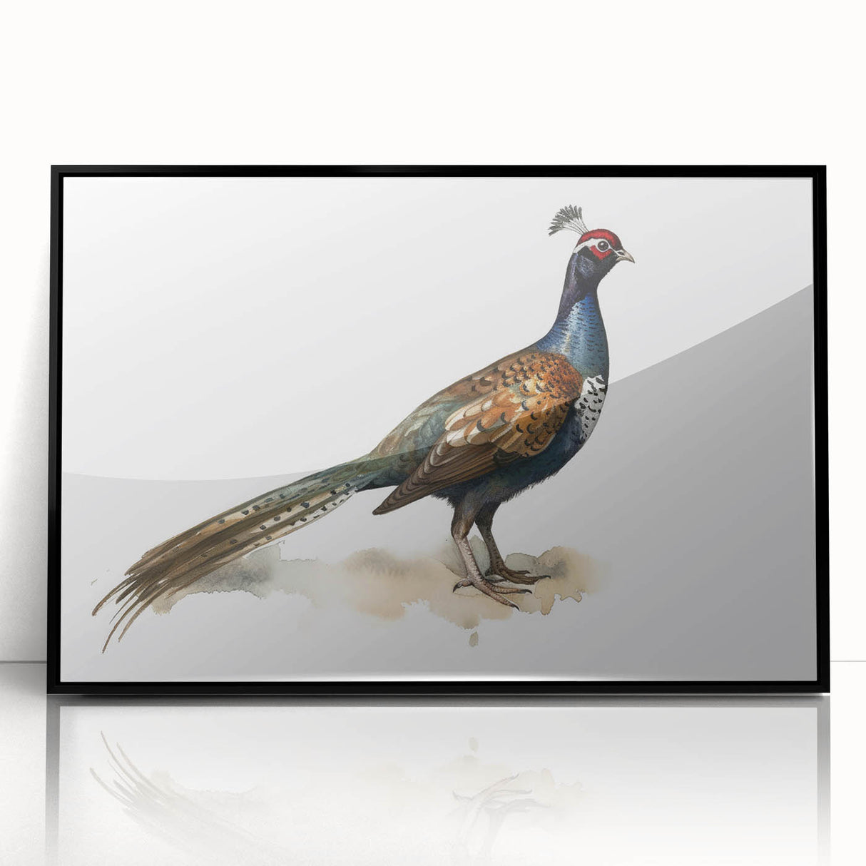 Framed acrylic artwork featuring a modern black design, showcasing a sleek front view that highlights its vibrant colors and smooth finish, perfect for contemporary decor.