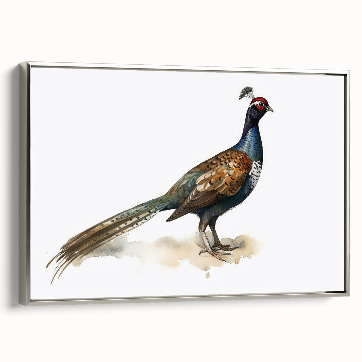 Framed canvas art showcasing a vibrant abstract design with silver edging, positioned against a neutral backdrop, ideal for modern home decor.