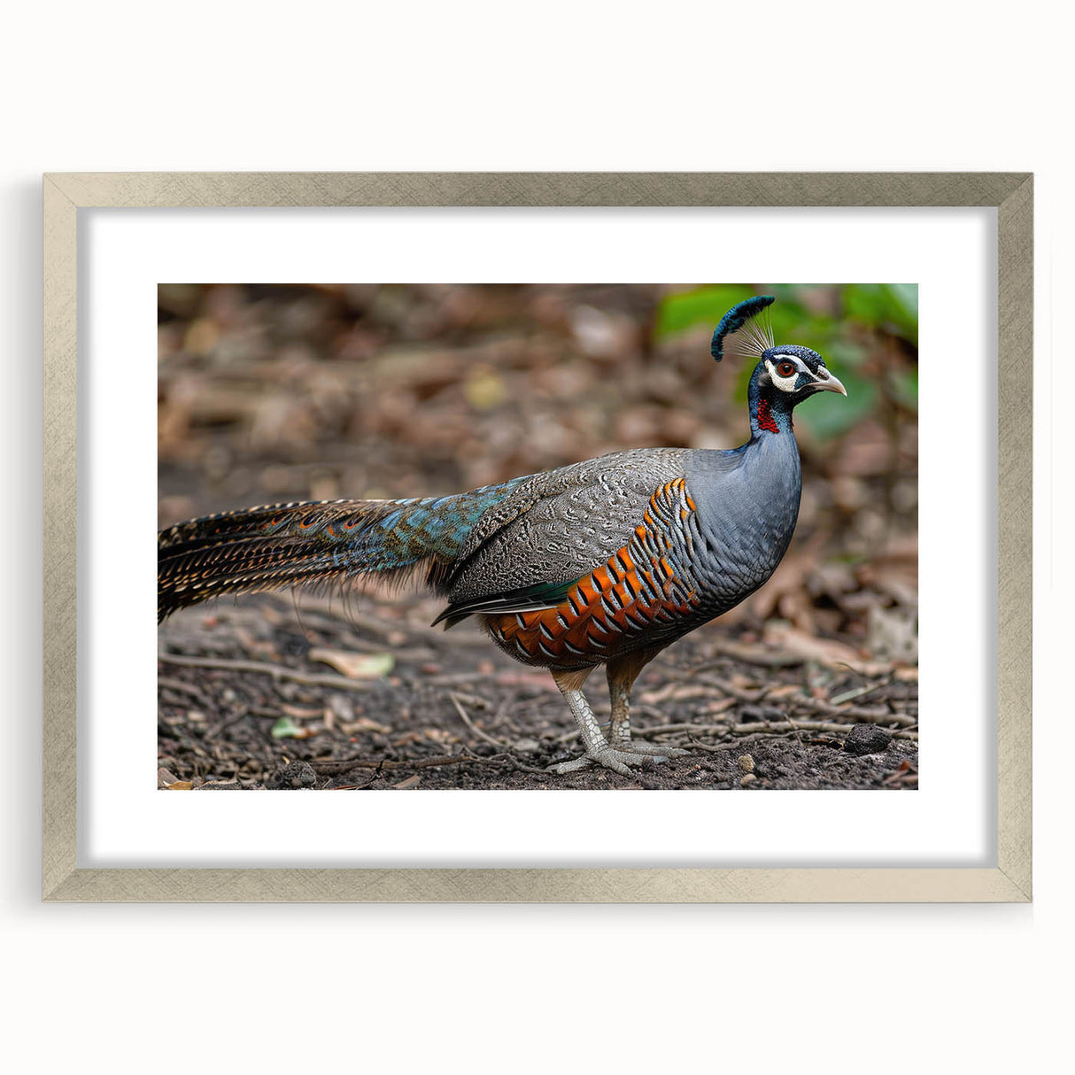 Silver photo frame with mat, showcasing a modern front view, designed for displaying artwork or photographs elegantly. Ideal for home decor or gallery presentations.
