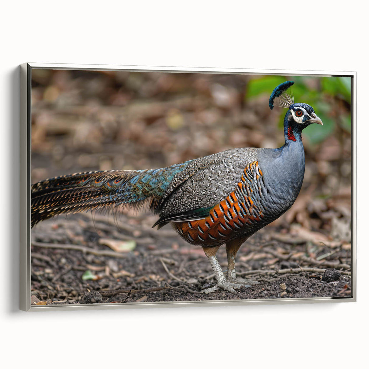 Framed canvas print showcasing a vibrant abstract artwork in bold colors, featuring a sleek silver frame. Ideal for modern home decor, enhancing living spaces with artistic flair.