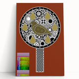 Stretched canvas artwork depicting a vibrant landscape scene with rich colors, leaning against a textured wall, ideal for home decor inspiration.