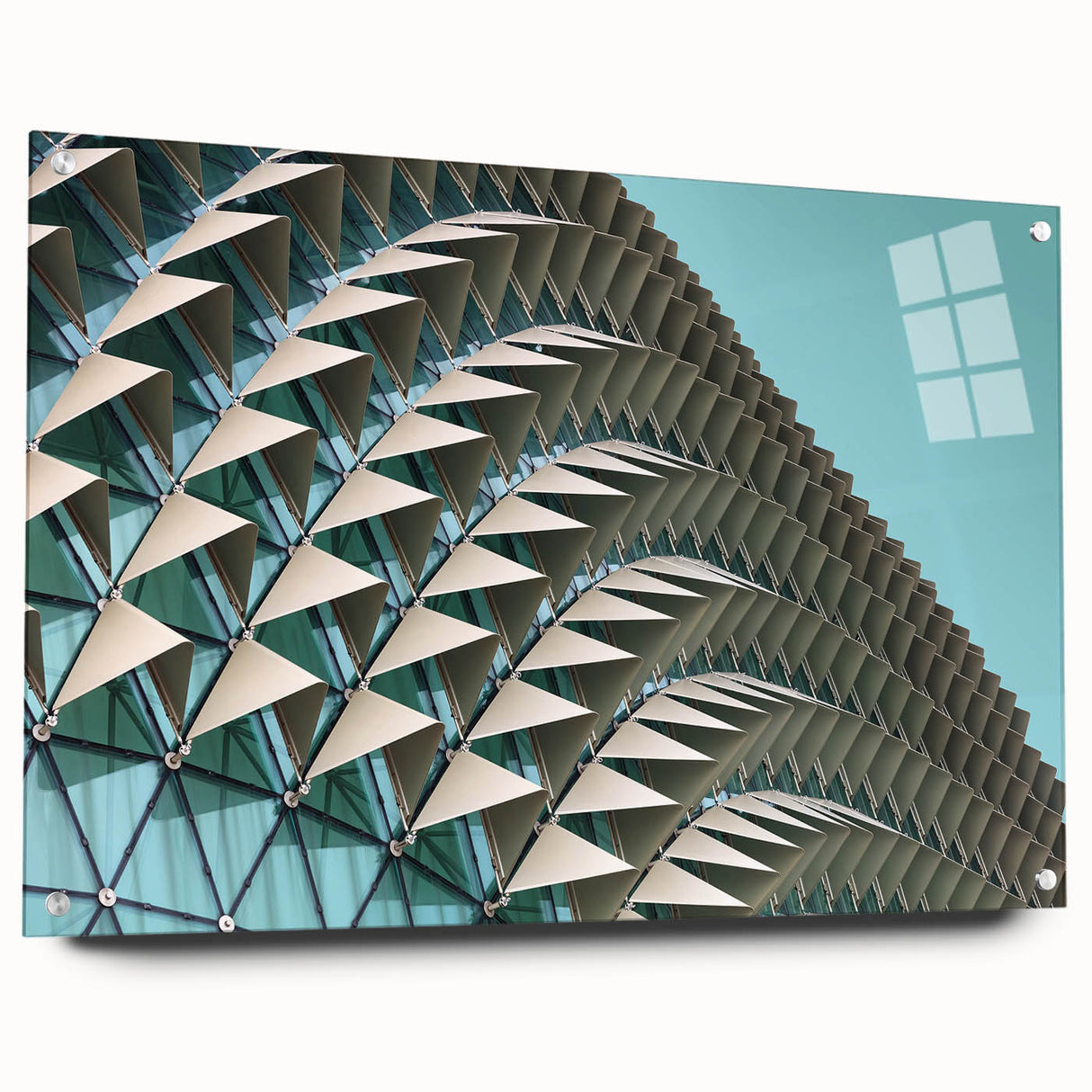 Large abstract wall art in vibrant hues on acrylic glass, ideal for modern bedroom or dining room decor.