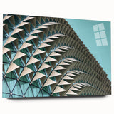 Large abstract wall art on acrylic, featuring swirling blue and gray tones, ideal for modern bedroom or dining room decor.